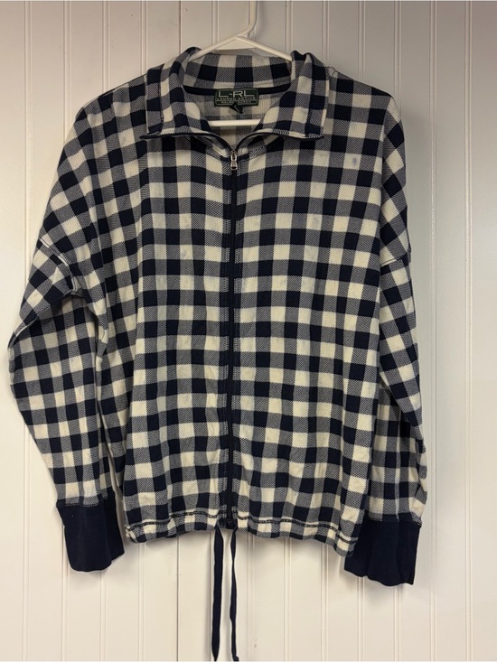 Lauren Ralph Lauren Tops - Ralph Lauren Navy and White Buffalo Check Zip Front Jacket XL